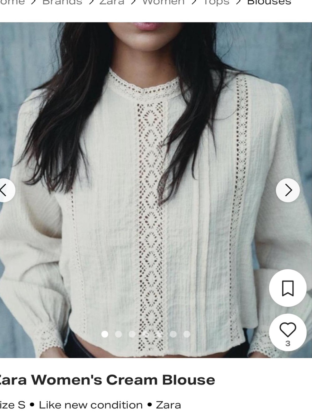 Zara Cropped Blouse Ecru Small Crochet Lace Boho cotton linen blend EUC